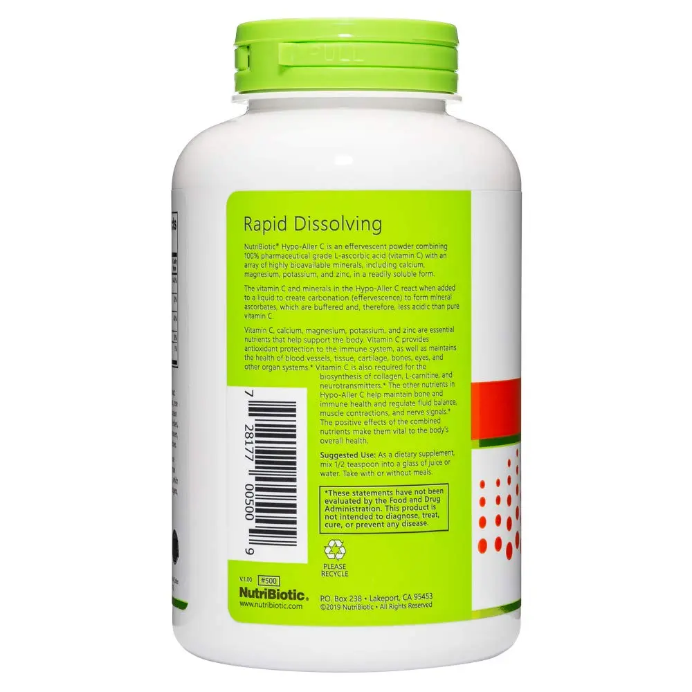 NutriBiotic Hypo-Aller C Powder Vitamin C and Minerals for Antioxidant & Collagen Support | 1300 mg Vitamin C per serving | 8 oz Buffered & Easy on Stomach - view 2