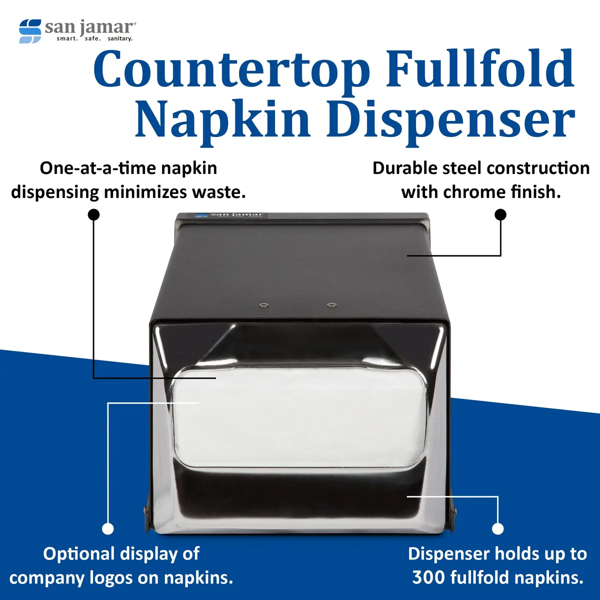San Jamar Countertop Napkin Dispenser Black | Modern Style, Alloy Steel, 300 Napkin Capacity - view 3