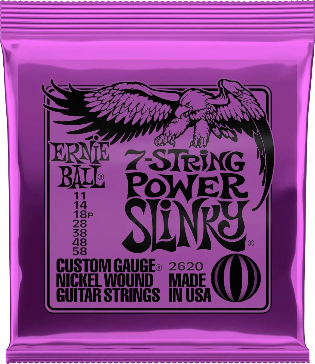 Ernie Ball 7-String Power Slinky Nickel Wound Electric Guitar Strings 11-58 Gauge | Bright Balanced Tone - main product image