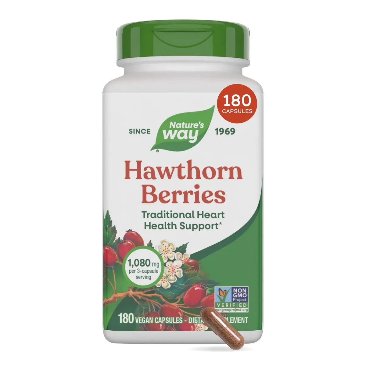 Nature's Way Hawthorn Berries 180 Count | Heart Support Capsules, Vegan & Gluten-Free - main product image