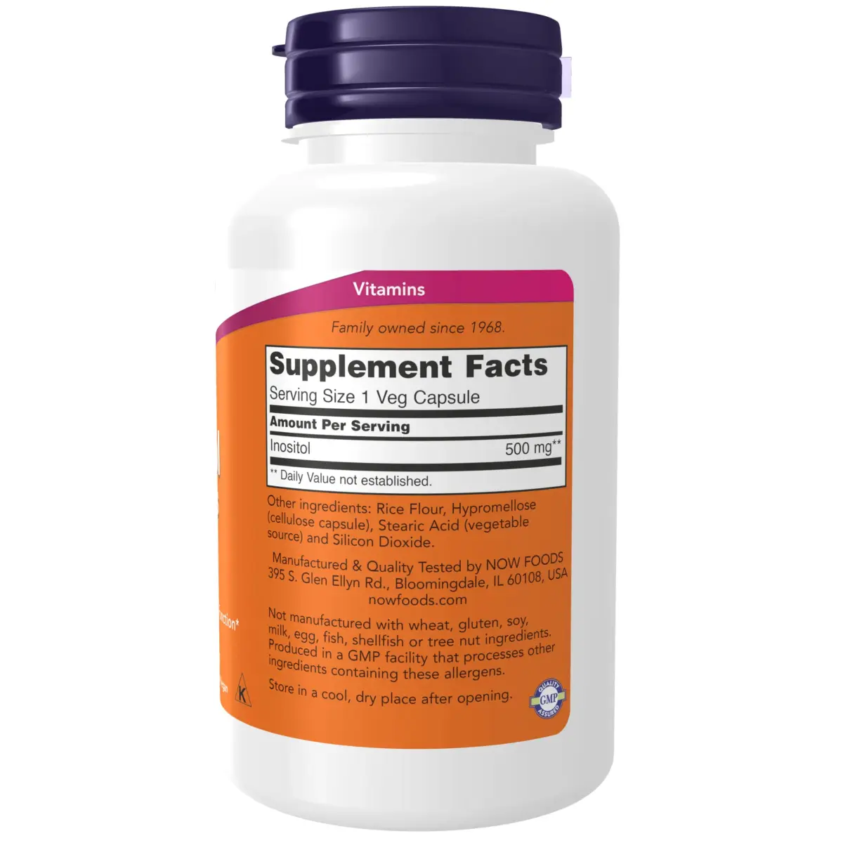 NOW Foods Inositol 500 mg 100 Veg Capsules | Supports Cellular Health & Membrane Function - view 2