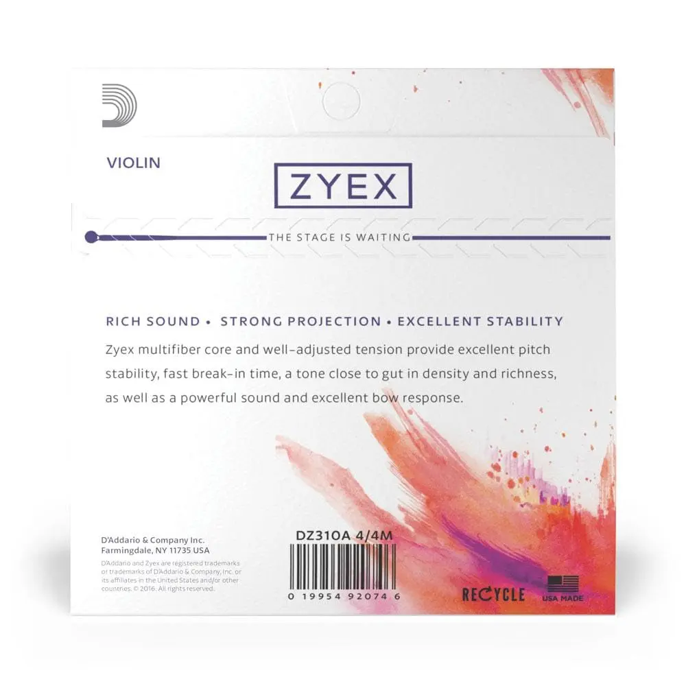 D'Addario Zyex Violin String Set with Aluminum D, 4/4 Scale, Medium Tension | Warm Rich Tone - view 3