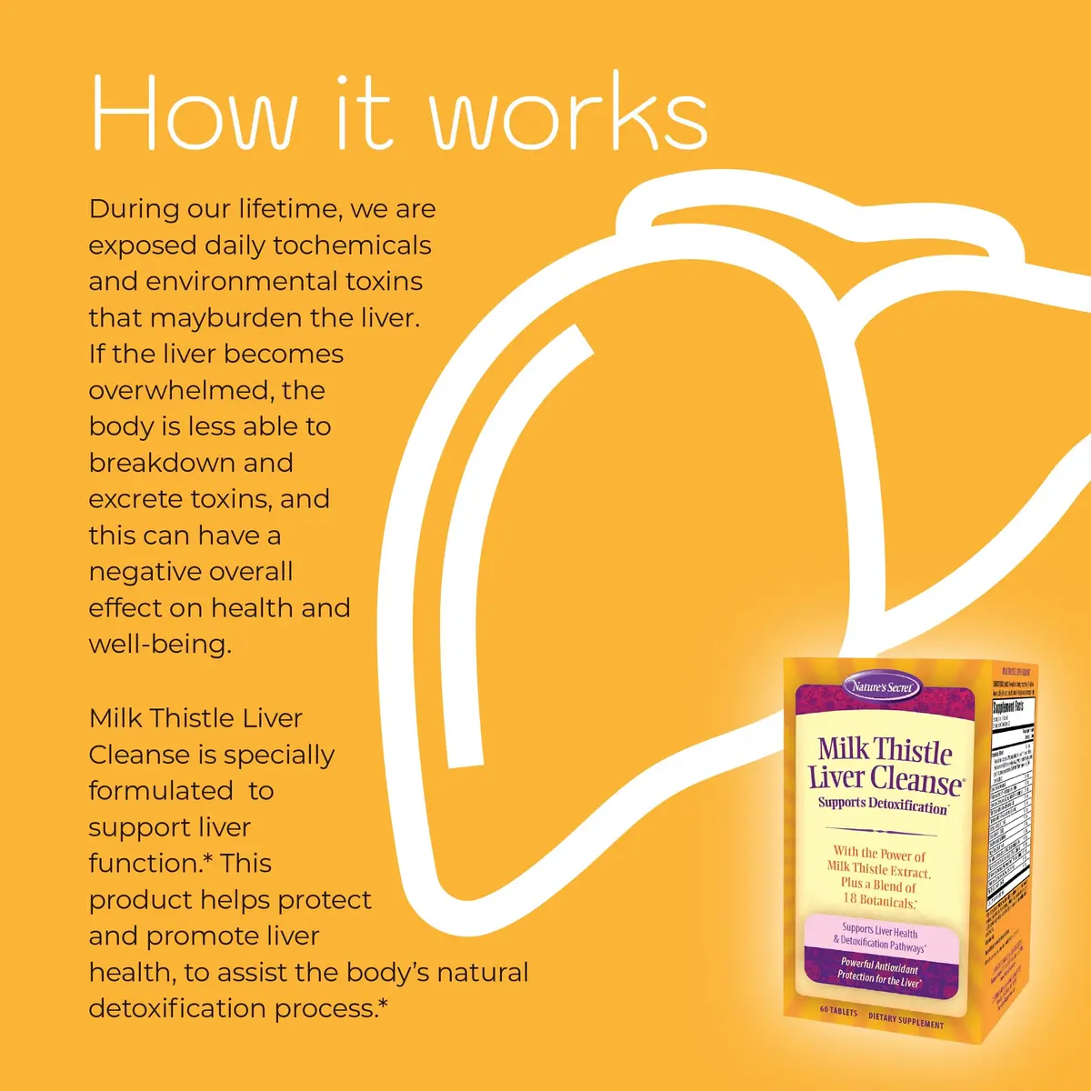 Nature's Secret Milk Thistle Liver Cleanse & Liver Support | Supports Detox & Liver Function in 60 Tablets - view 4