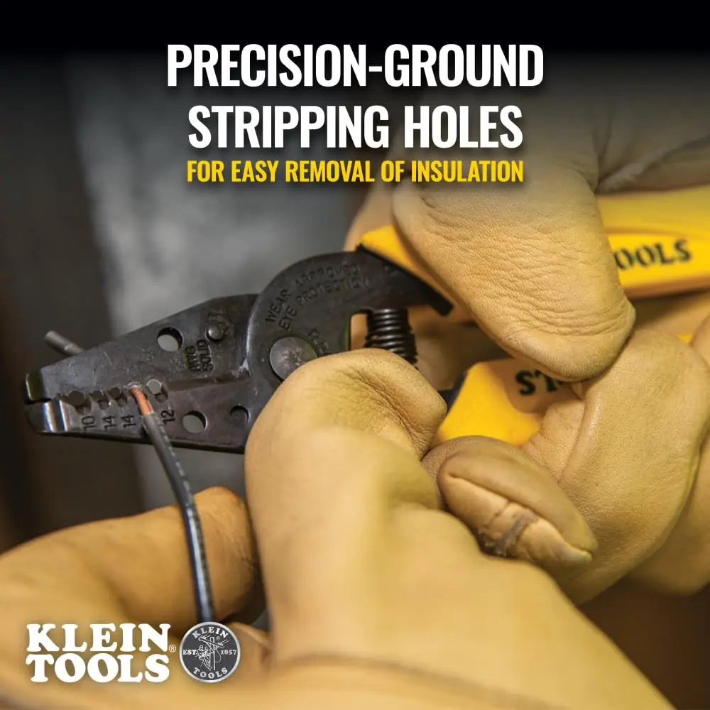 Klein Tools 11048 Dual Wire Stripper Cutter 10-14 AWG Solid Wire | Strips Two Wires Simultaneously - view 5