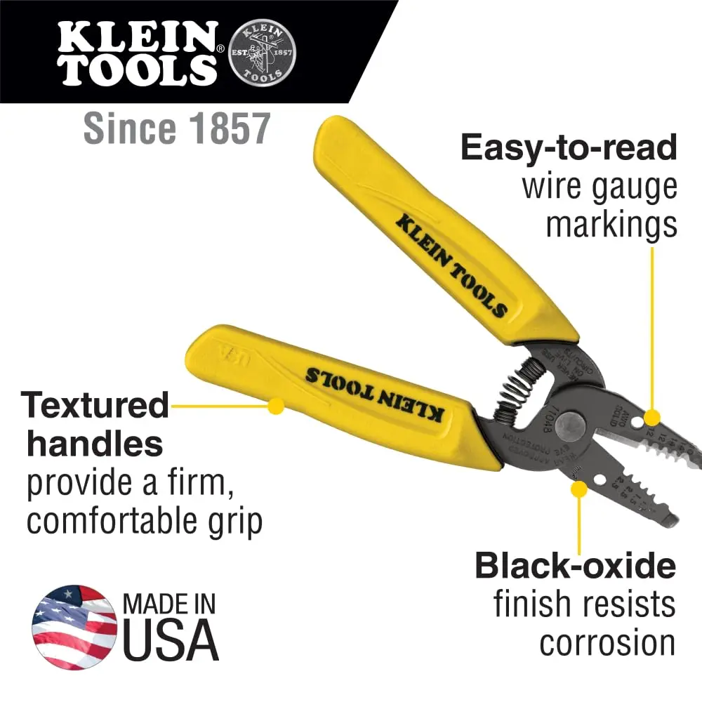 Klein Tools 11048 Dual Wire Stripper Cutter 10-14 AWG Solid Wire | Strips Two Wires Simultaneously - view 3