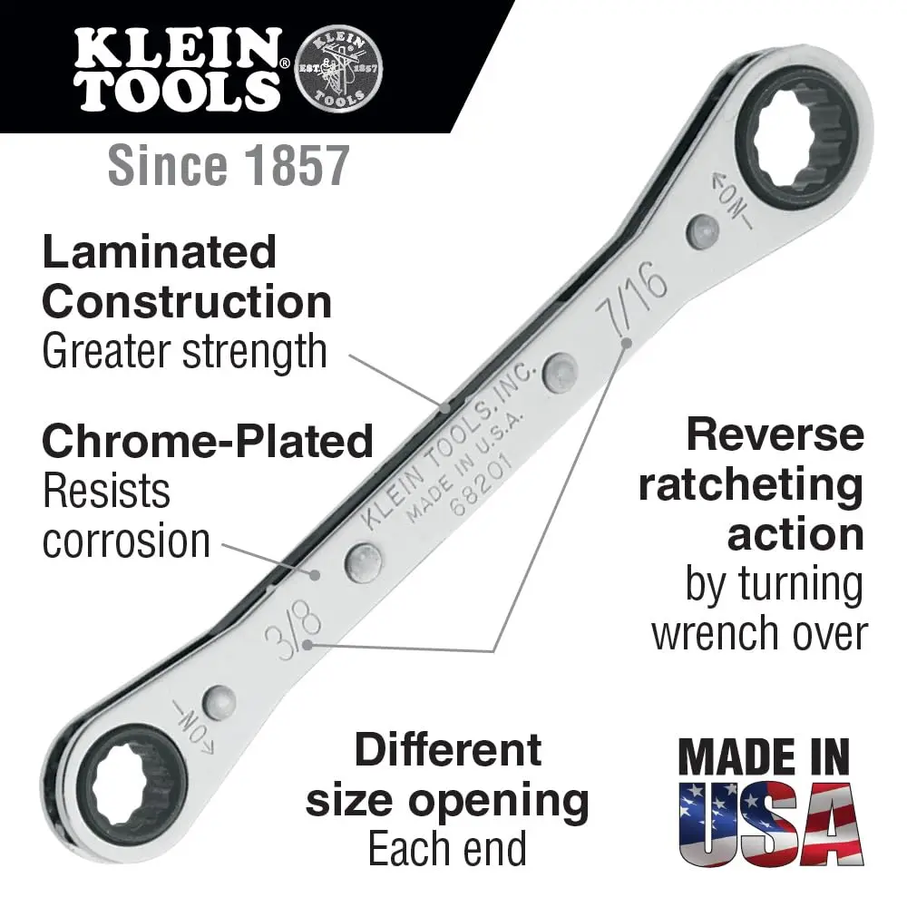 Klein Tools 68201 Ratcheting Box Wrench 3/8-Inch x 7/16-Inch | 12.7 cm (5.5 in) Standard Length - view 2