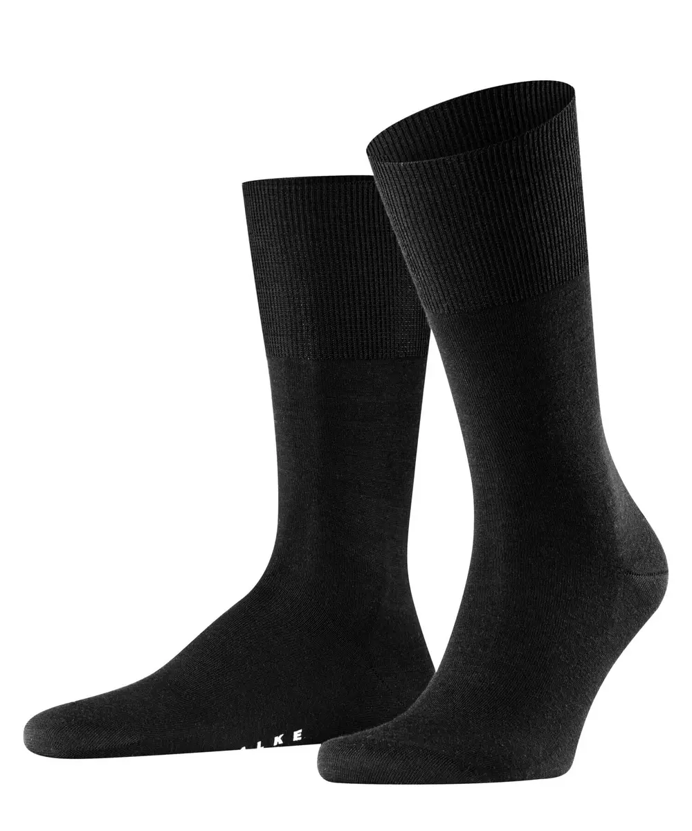 FALKE Men's Airport Crew Socks, Merino Wool Cotton, Black 3000, Size 11-12 | Classic Formal Comfort — Black (Black 3000) / 9.5-10.5 - main product image
