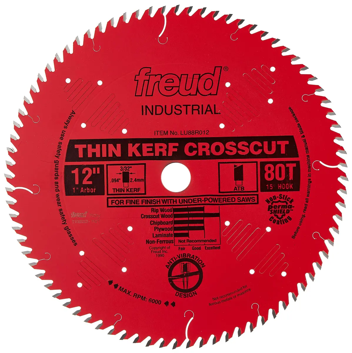 Freud 12" Thin Kerf Fine Finish Crosscut Blade | Precise Hardwood & Softwood Cuts - main product image