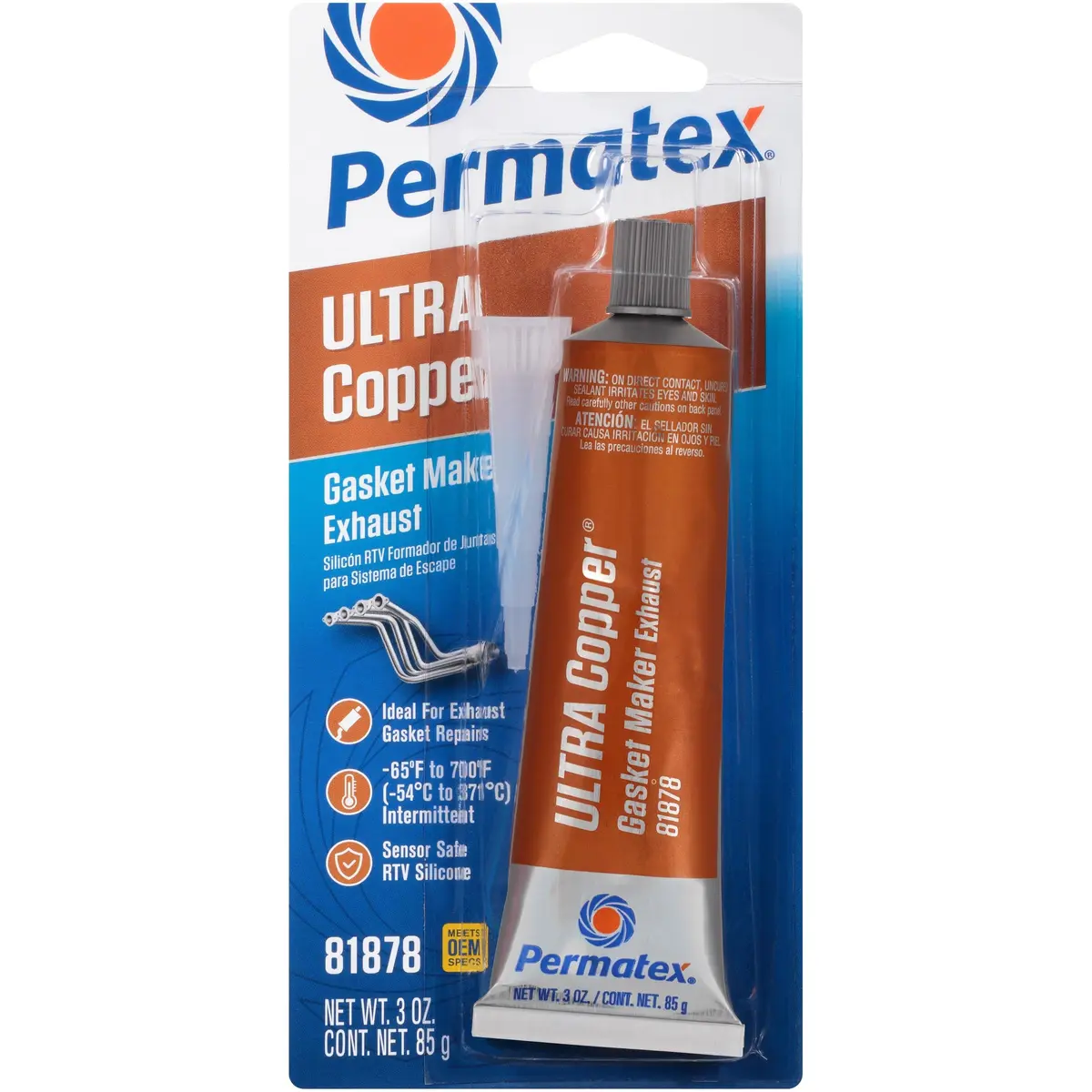 Permatex Ultra Copper Maximum Temperature RTV Silicone Gasket Maker 85g (3 oz.) | High Heat Sealant for Engines - main product image