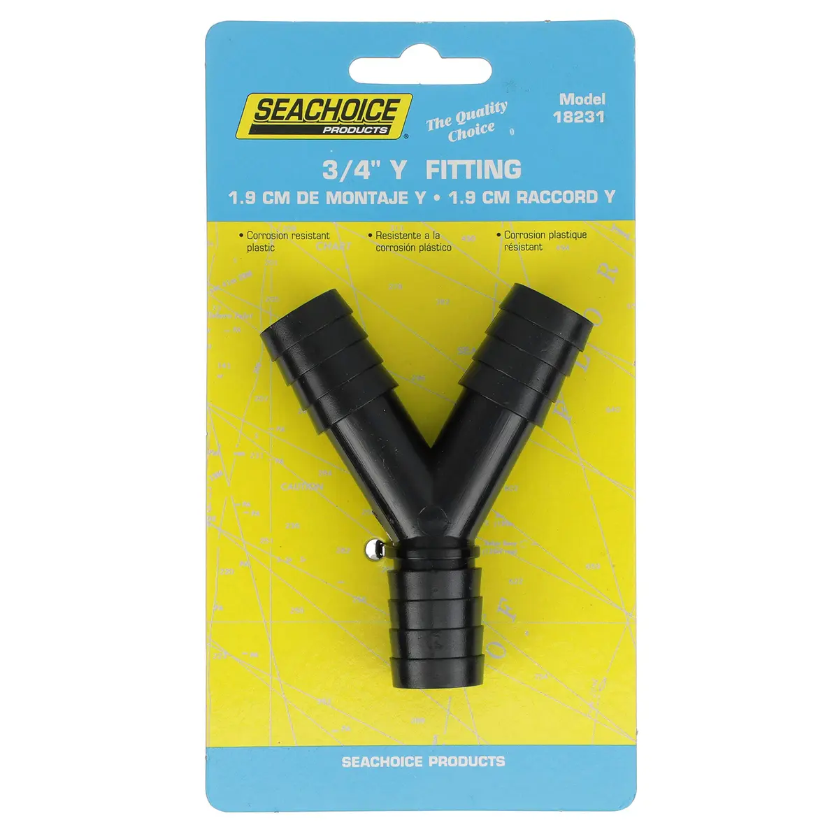 Seachoice 3-Way Y Fitting Fits 3/4 in. ID Hose | Rust-Free Black Plastic Plumbing Accessory - view 7