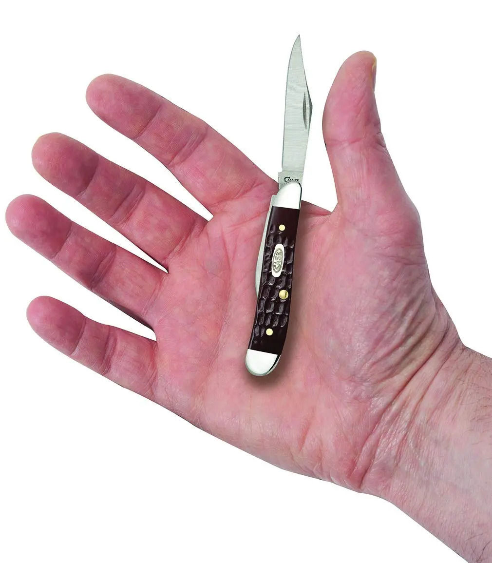 Case Pocket Knife Brown Synthetic Jigged Peanut | 2 7/8 Inches, Full Stainless Steel Blades - view 6