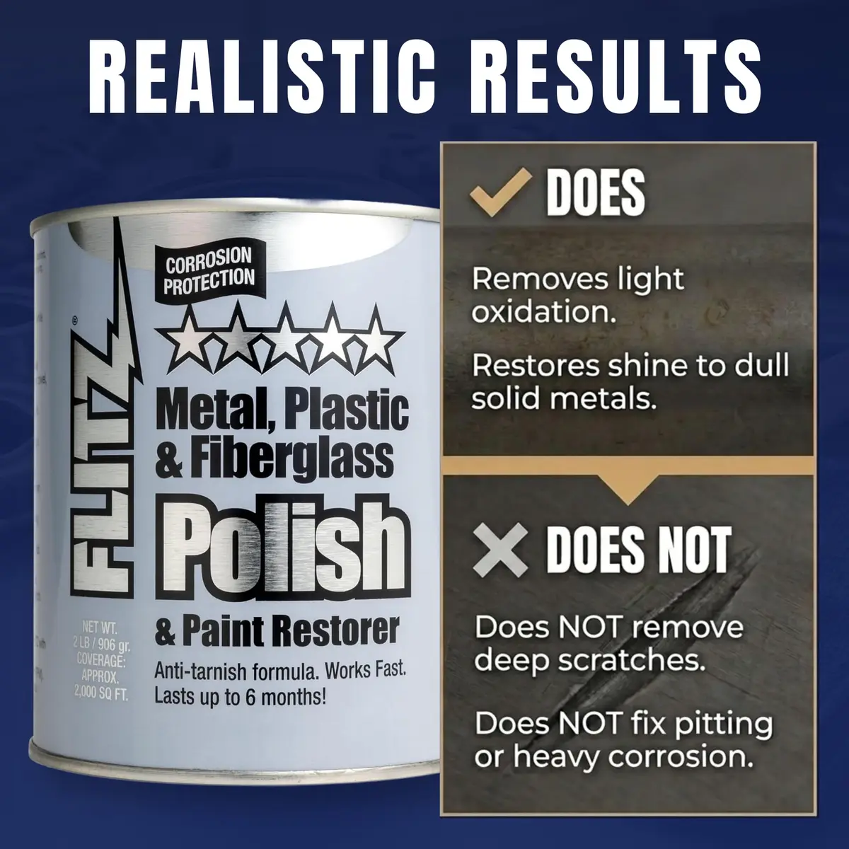 Flitz Metal Polish Paste - 2lb Can for Solid Chrome, Stainless Steel, Aluminum | Non-Abrasive Light Oxidation Support - view 6