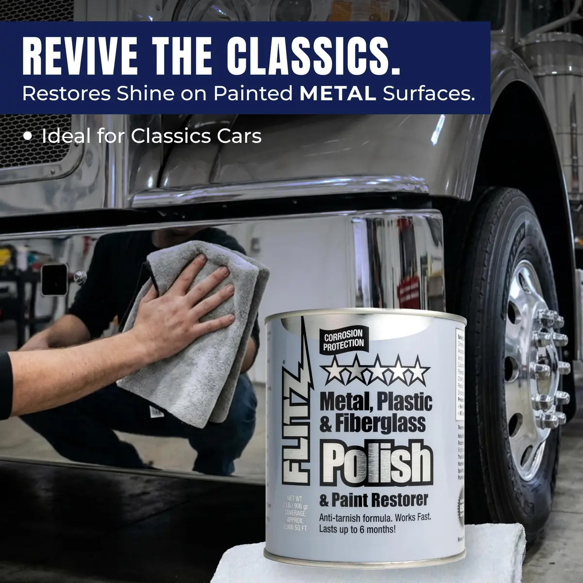 Flitz Metal Polish Paste - 2lb Can for Solid Chrome, Stainless Steel, Aluminum | Non-Abrasive Light Oxidation Support - view 9