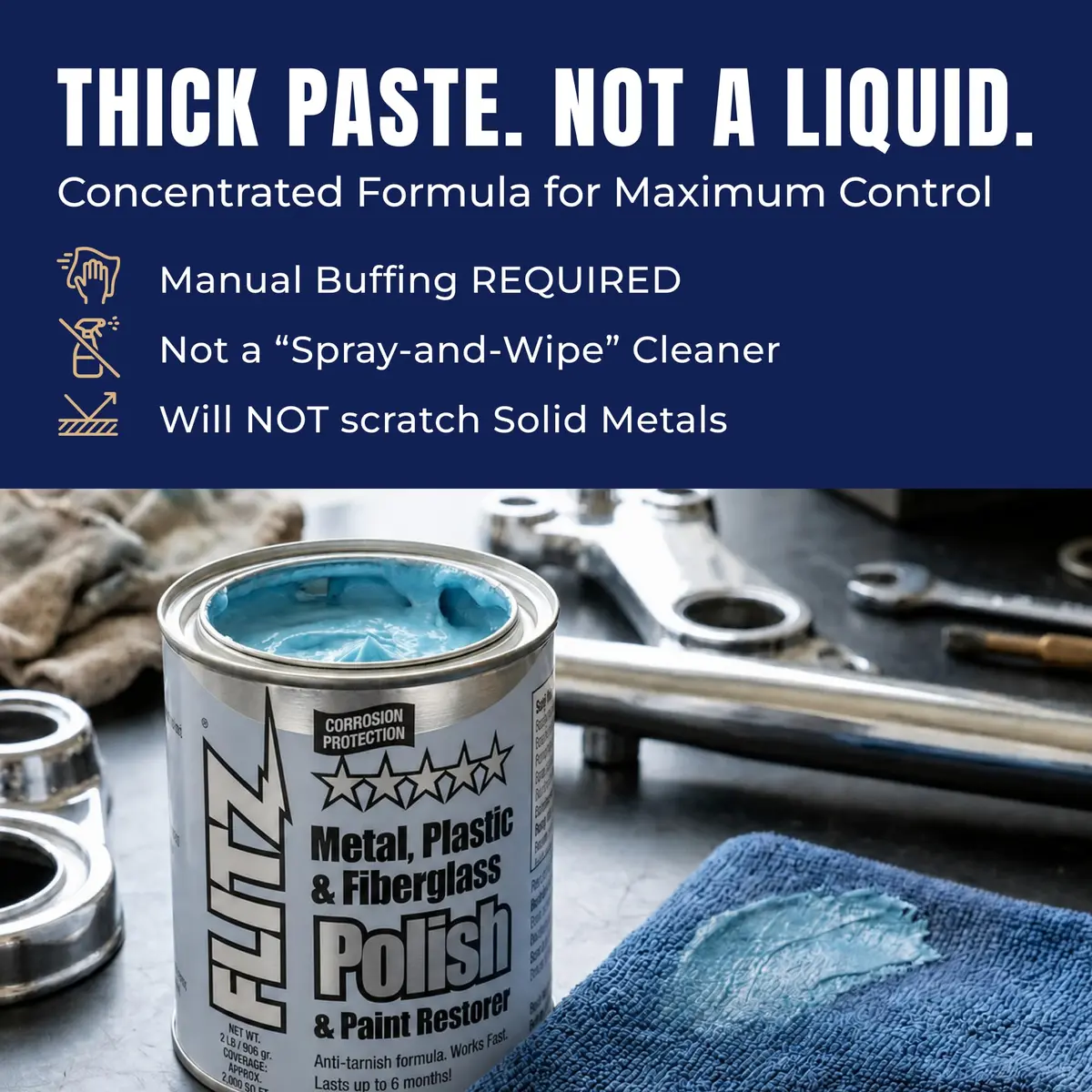 Flitz Metal Polish Paste - 2lb Can for Solid Chrome, Stainless Steel, Aluminum | Non-Abrasive Light Oxidation Support - view 3