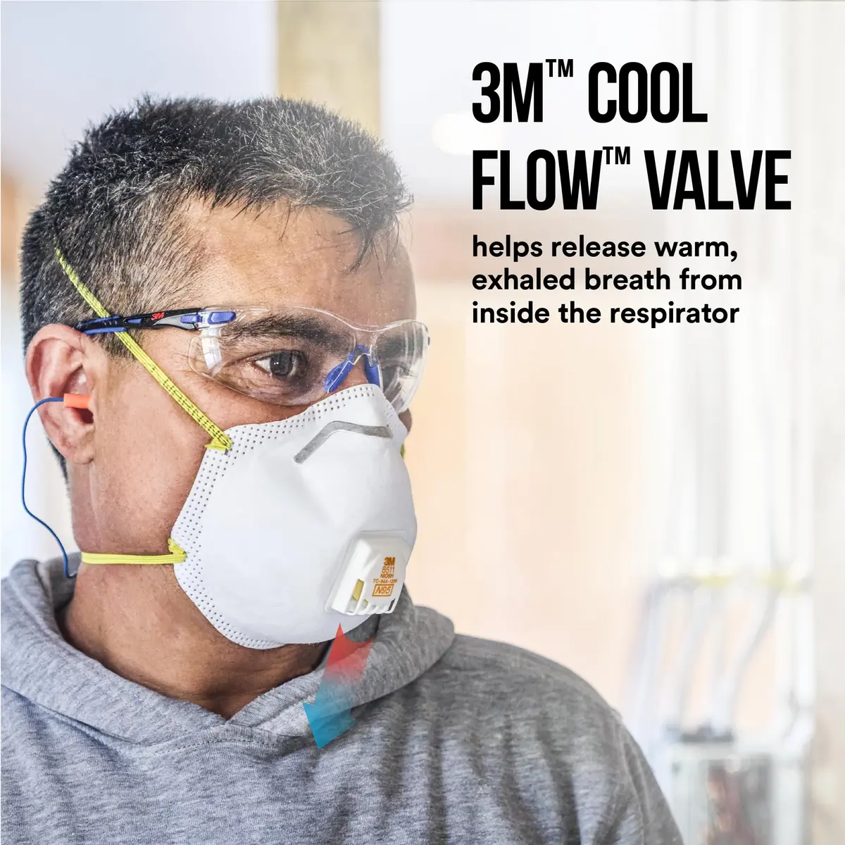 3M 8511 N95 Cool Flow Valved Respirator 10-Pack | NIOSH Approved for 95% Filtration - view 2