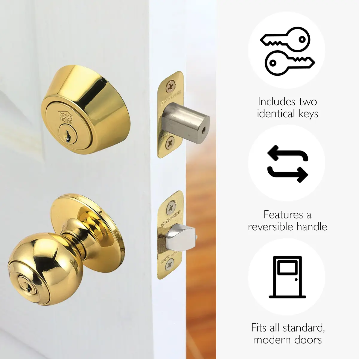 Design House Pro Series Single Cylinder Deadbolt Polished Brass | Residential Grade-3 Security - view 3