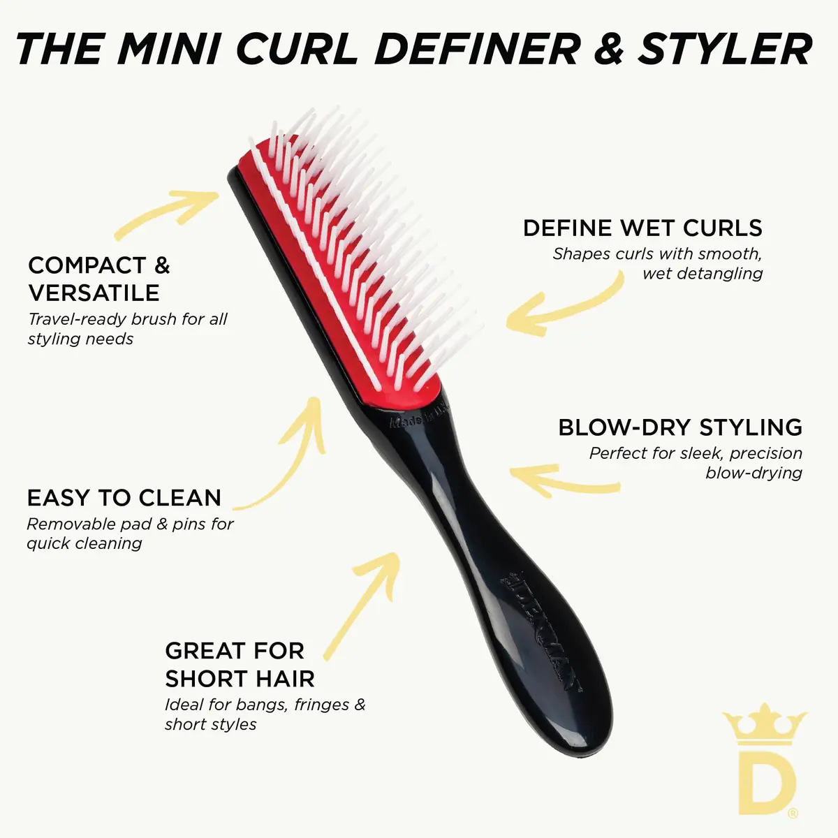 Denman D14 Curly Hair Brush 5-Row Styling Brush Black/Red | Detangles, Defines Curls, Smooths Frizz - view 7