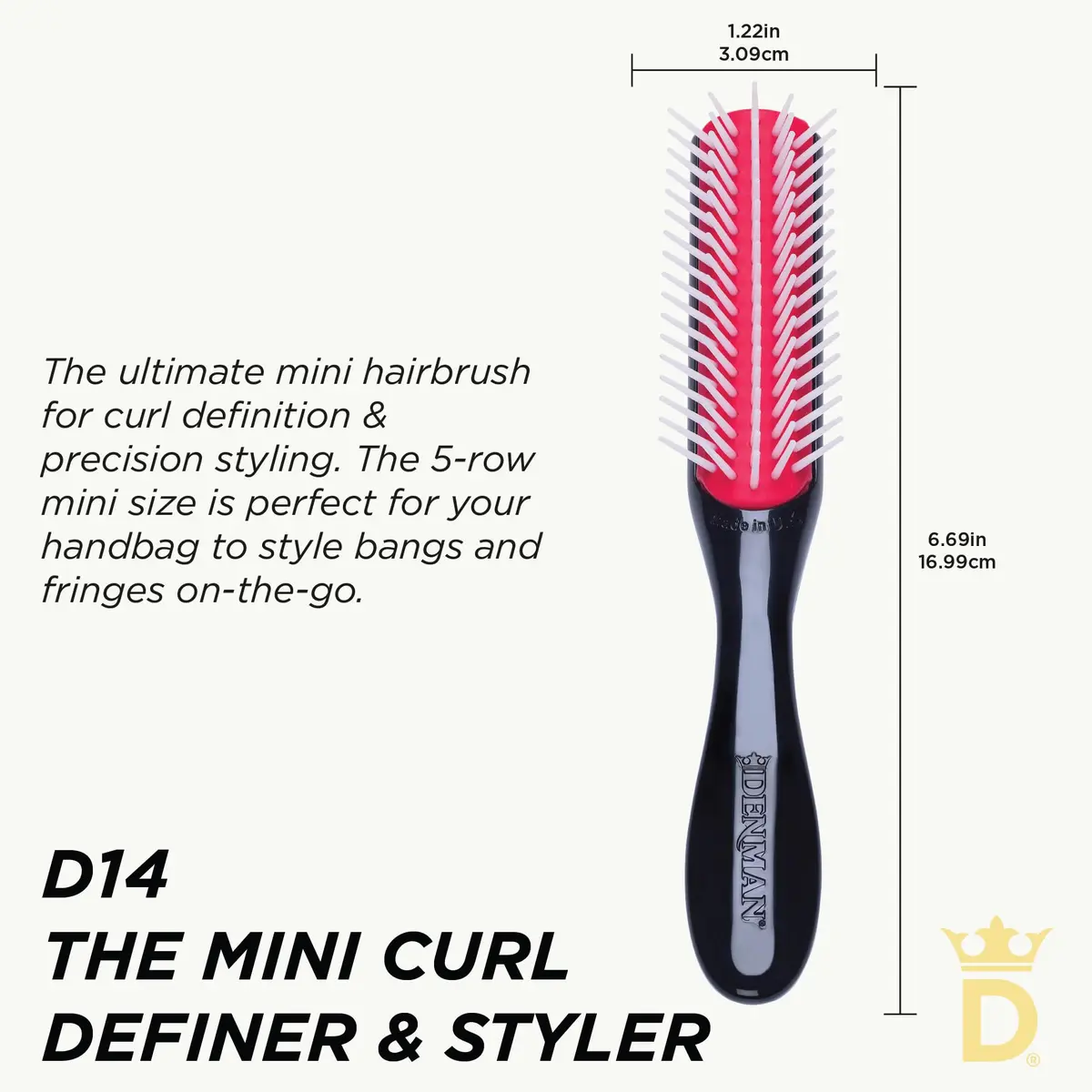 Denman D14 Curly Hair Brush 5-Row Styling Brush Black/Red | Detangles, Defines Curls, Smooths Frizz - view 2