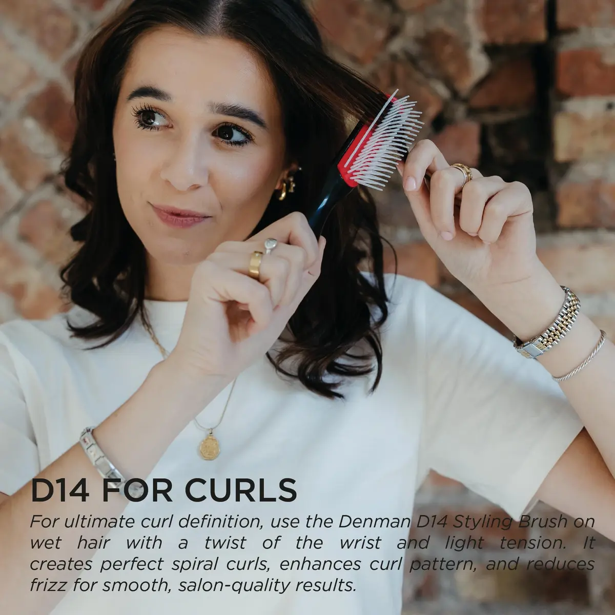 Denman D14 Curly Hair Brush 5-Row Styling Brush Black/Red | Detangles, Defines Curls, Smooths Frizz - view 3