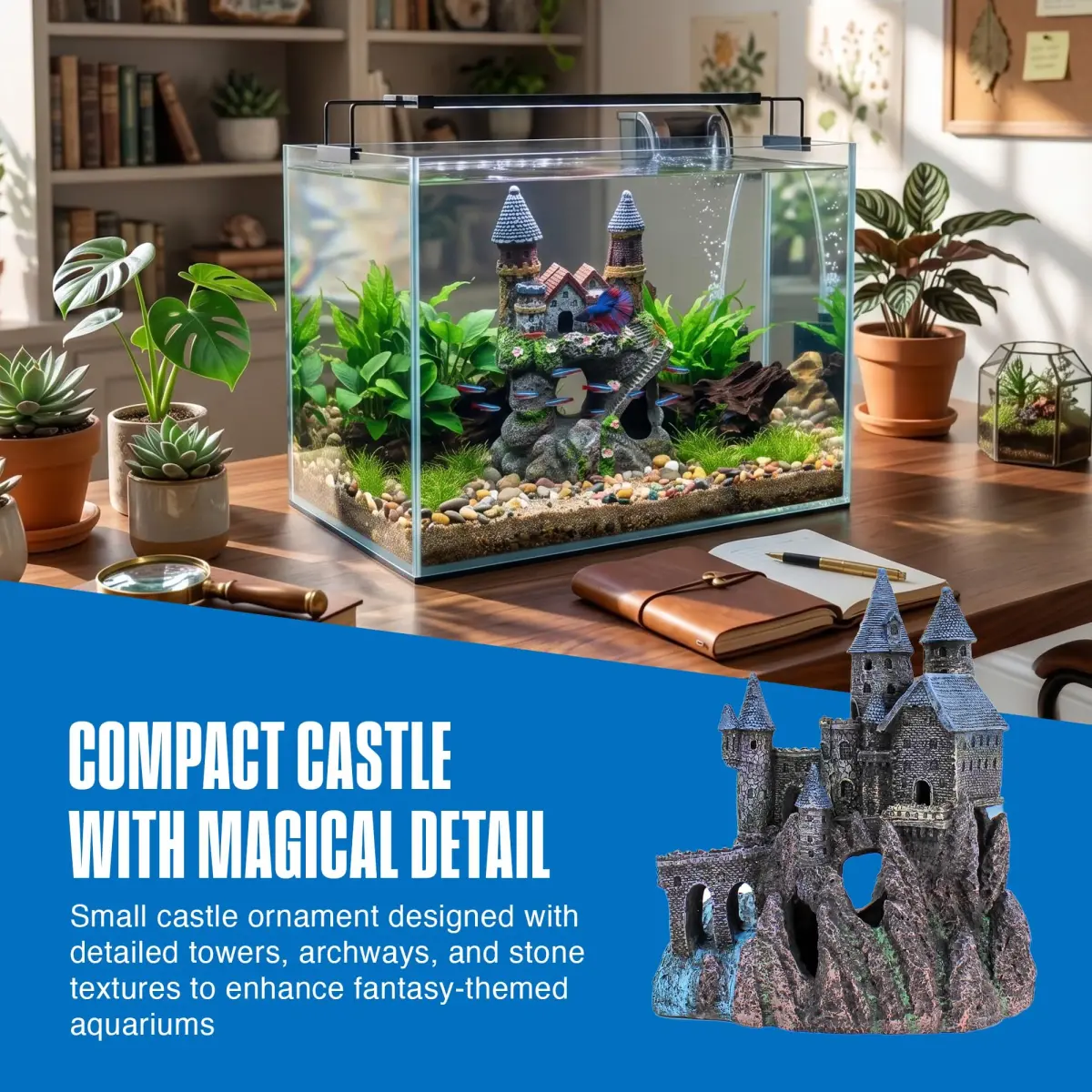 Penn-Plax Enchanted Castle Aquarium Decoration Small | Safe for Freshwater and Saltwater Fish Tanks - view 6