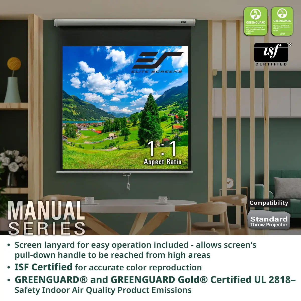 Elite Screens Manual Series 100-INCH 16:9 Pull Down Projector Screen with AUTO LOCK, 8K/4K Ultra HD, Black - view 3