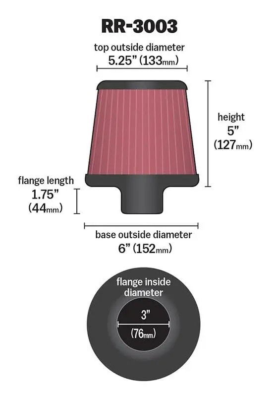 K&N RR-3003 High-Flow Original Lifetime Reverse Conical Universal Air Filter: 12.7 cm (5 In) Height | Engineered Power & 4 Layers of Protection - view 3