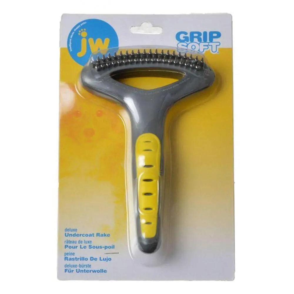 JW Pet GripSoft Double Row Undercoat Rake for Dogs, Deshedding Grooming | Loosens Matted Fur & Removes Shedding Hair - main product image