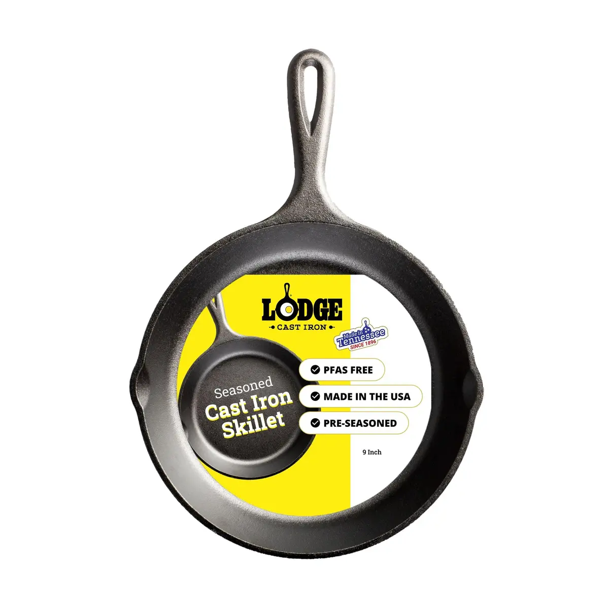 Lodge 9 Inch Seasoned Cast Iron Skillet | Naturally Non-Stick & Oven Safe - main product image