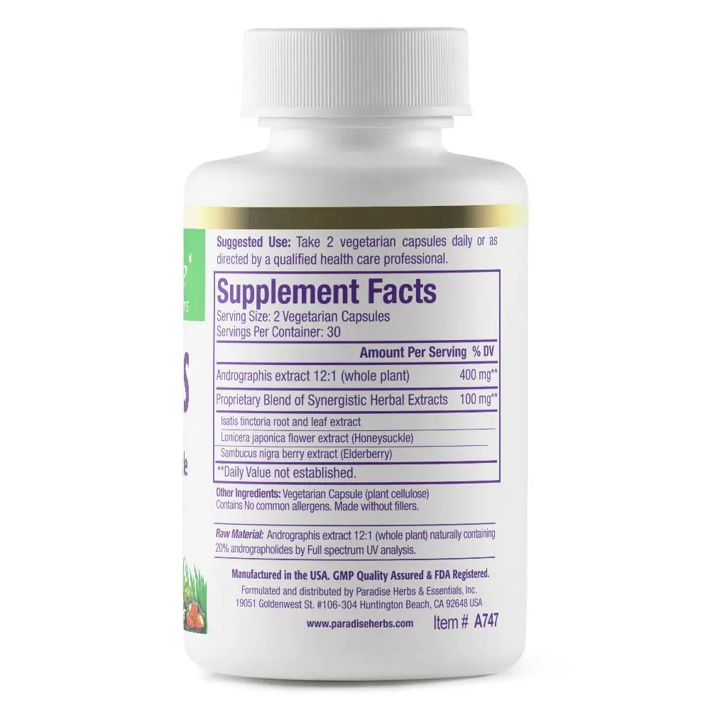 Paradise Herbs Andrographis Elderberry Isatis 60 Vegetarian Capsules | Bioactive, Vegan & Keto-Friendly - view 2