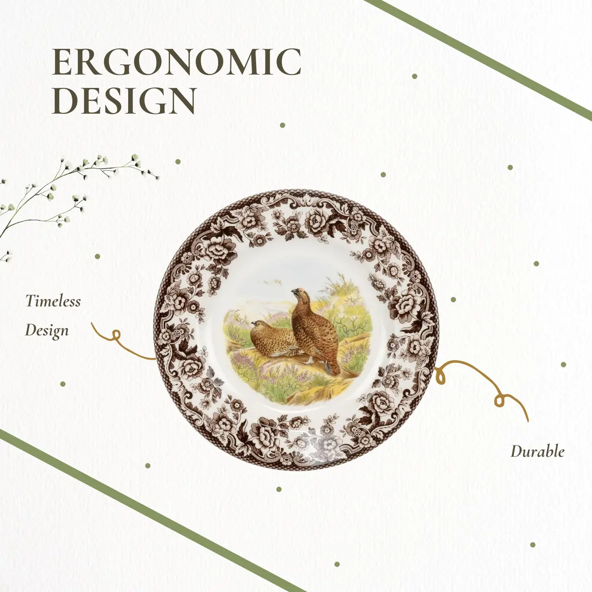 Spode Woodland Red Grouse Salad Plate 8" | British Game Bird Design, Fine Earthenware, Made in England, Microwave & Dishwasher Safe - view 6