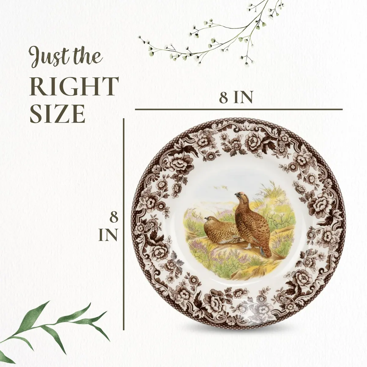 Spode Woodland Red Grouse Salad Plate 8" | British Game Bird Design, Fine Earthenware, Made in England, Microwave & Dishwasher Safe - view 7
