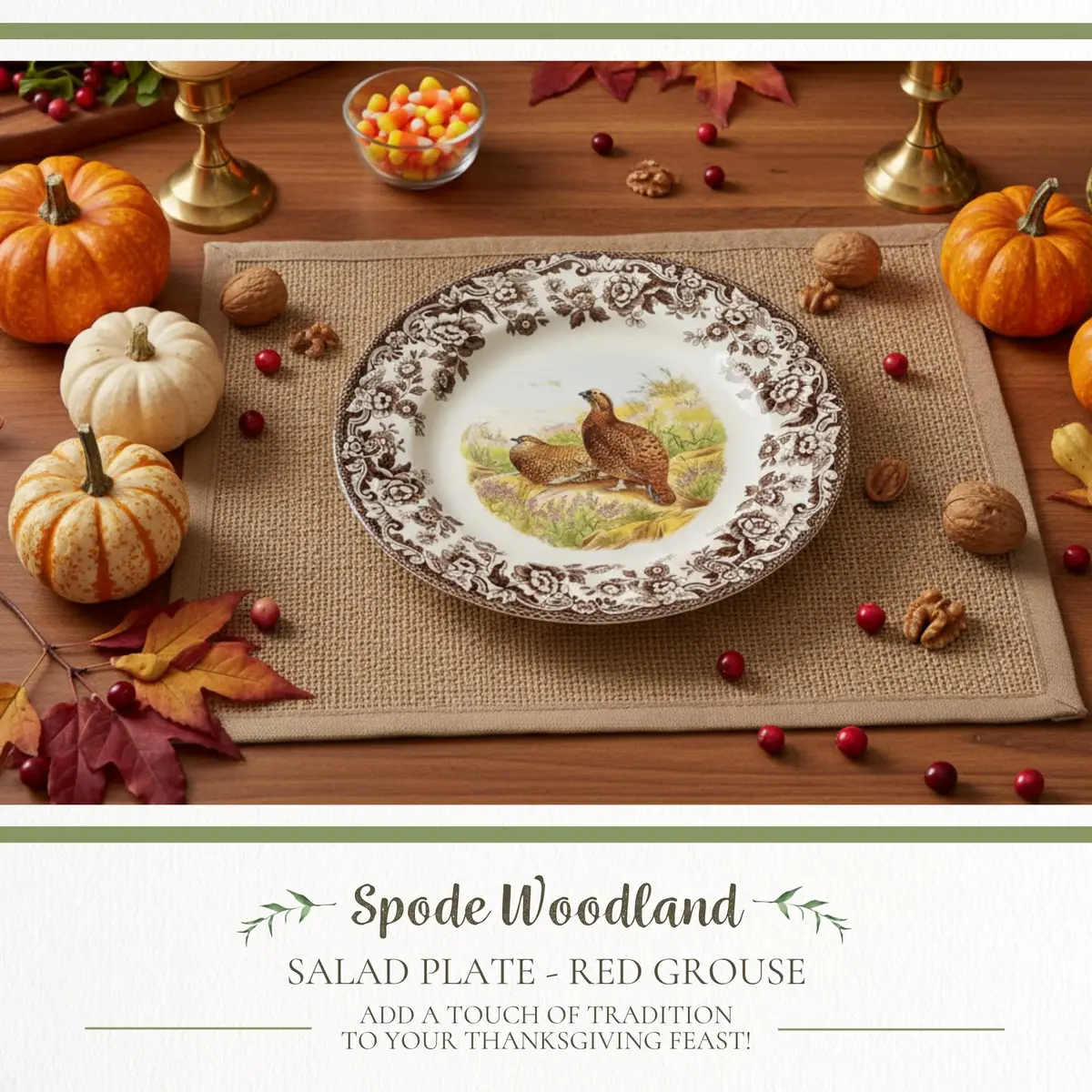 Spode Woodland Red Grouse Salad Plate 8" | British Game Bird Design, Fine Earthenware, Made in England, Microwave & Dishwasher Safe - view 2