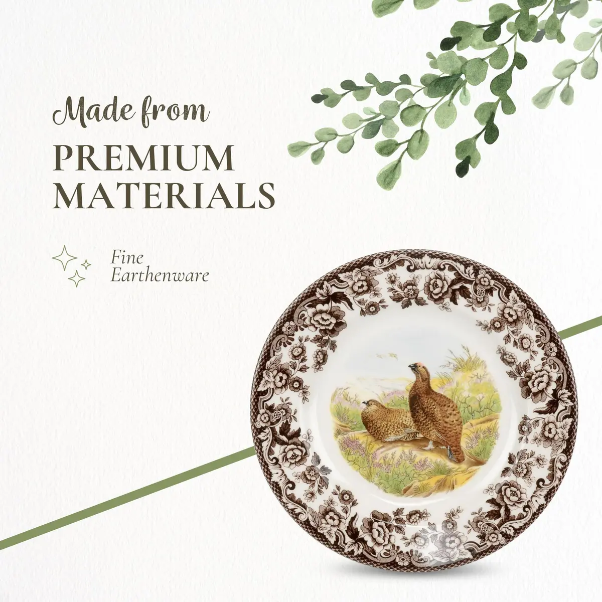 Spode Woodland Red Grouse Salad Plate 8" | British Game Bird Design, Fine Earthenware, Made in England, Microwave & Dishwasher Safe - view 4