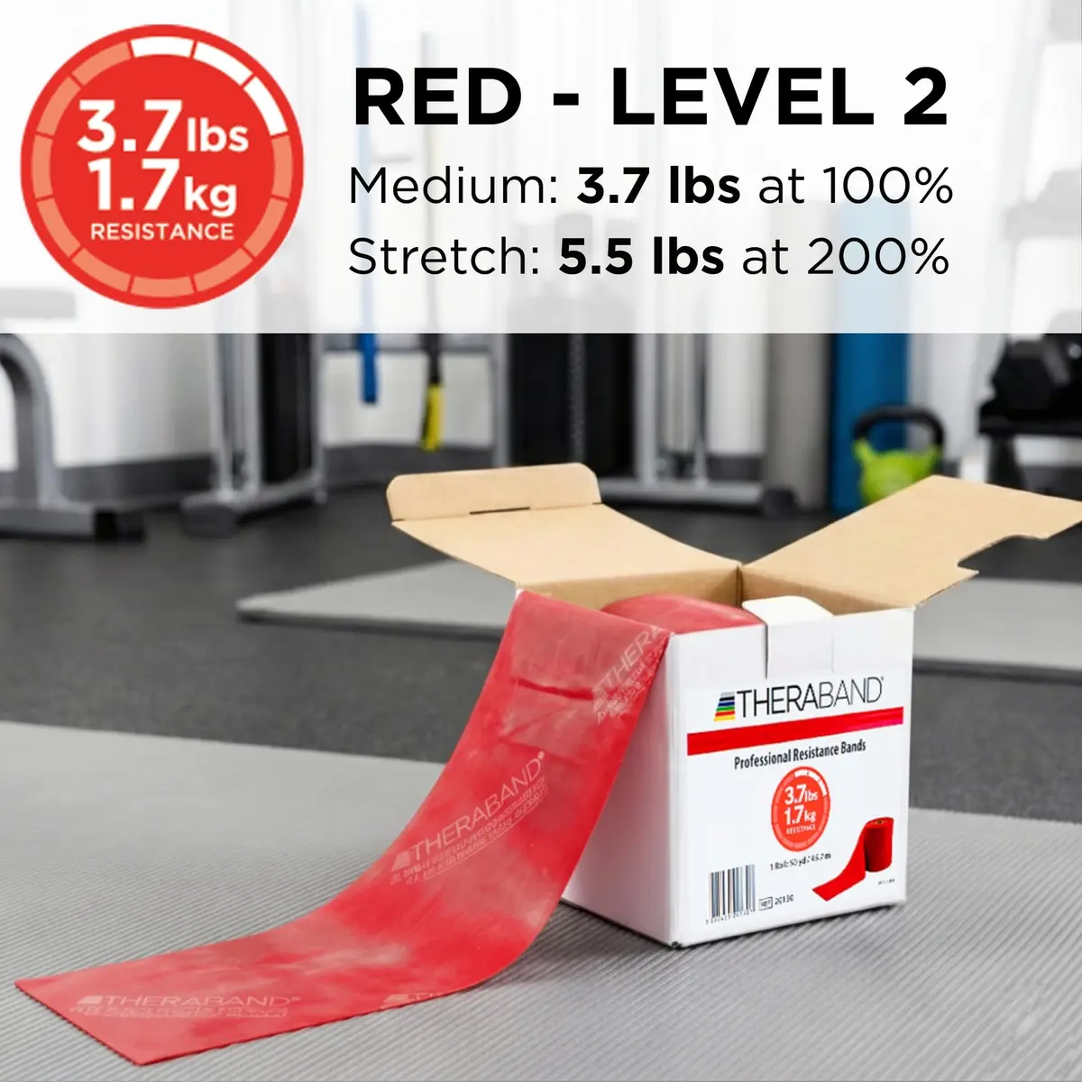 THERABAND Resistance Band Roll, Medium Red, 45.7m (50 Yard) | Professional Grade Latex for Strength & Flexibility - view 3