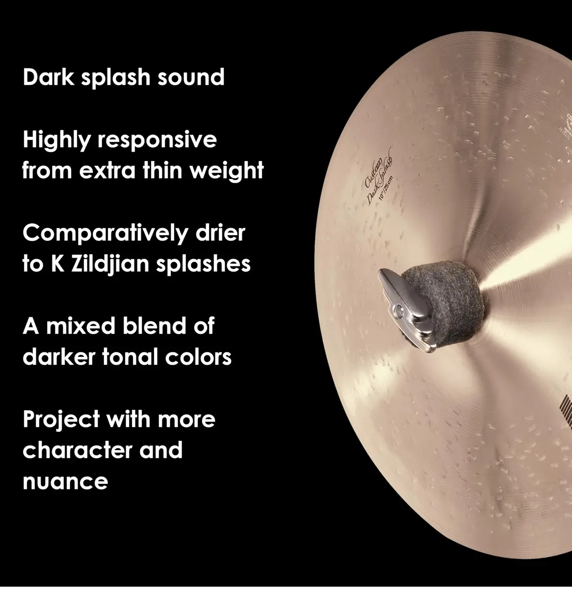 Zildjian 10" K Custom Dark Splash Cymbal | Dark, Responsive, Drier Sound for Drummers - view 4