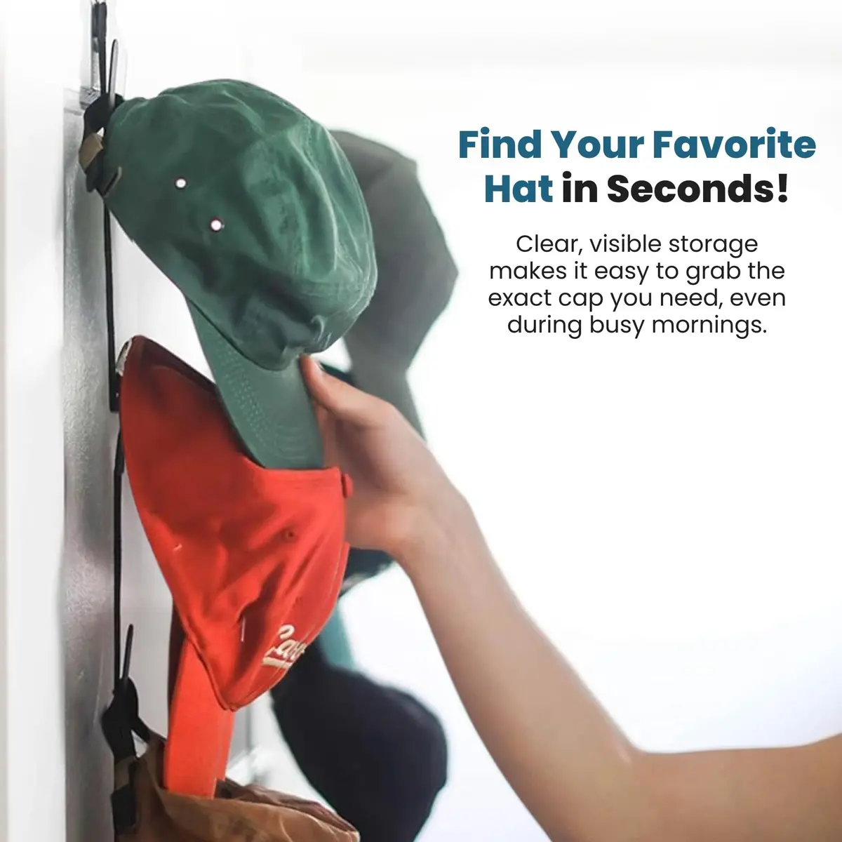 Jokari Over the Door Cap Rack Organizer 2 Pack Black | Holds Up to 32 Hats - view 4
