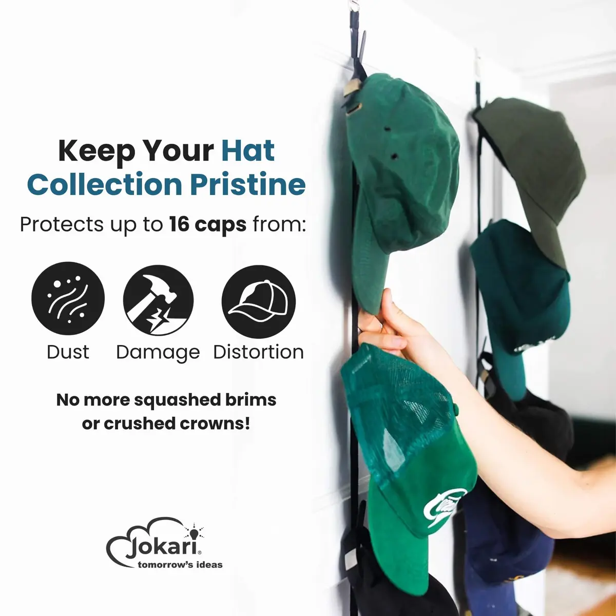 Jokari Over the Door Cap Rack Organizer 2 Pack Black | Holds Up to 32 Hats - view 2