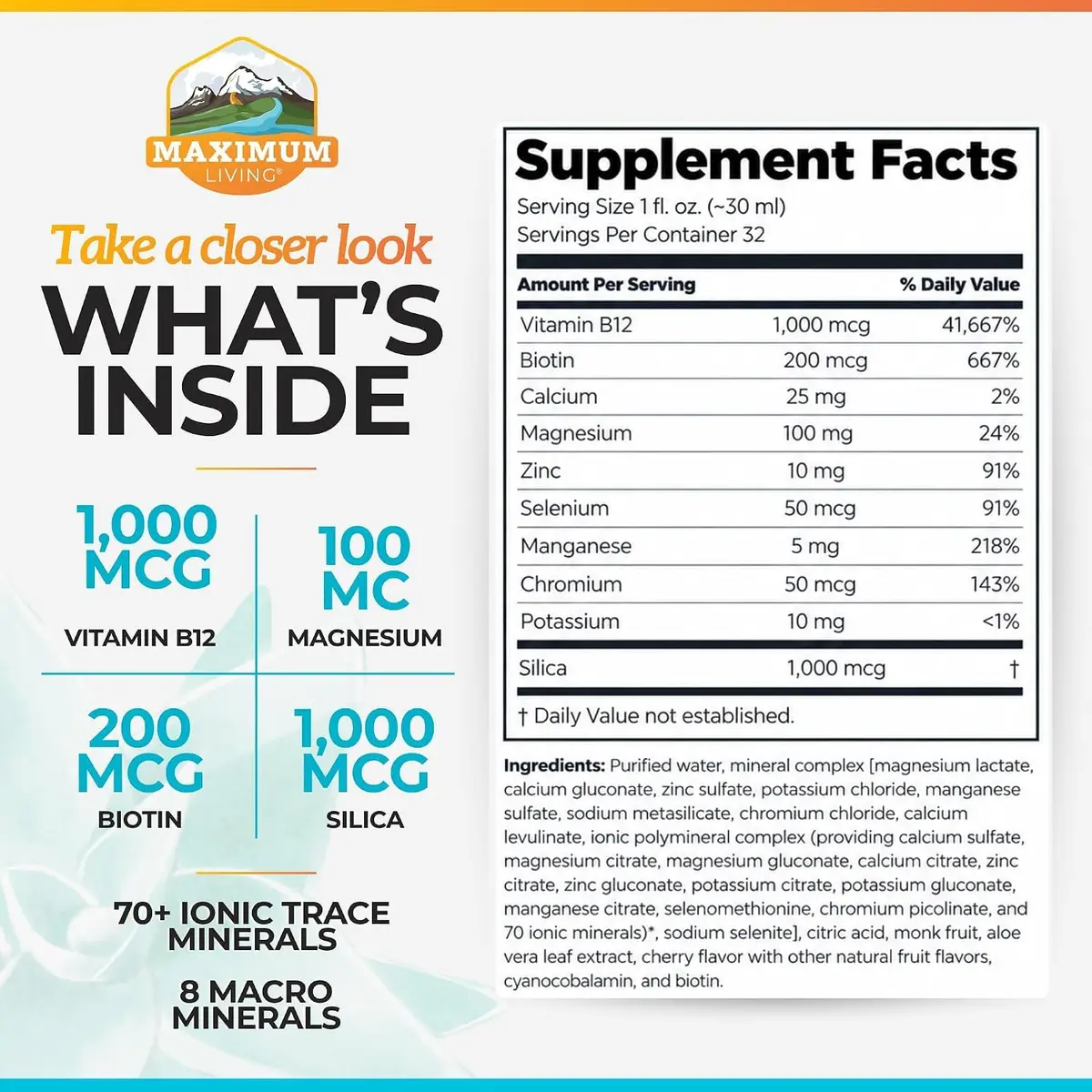 Maximum Living MineralRich Plus Aloe Liquid Mineral Supplement | 32 Fl Oz | Supports Daily Wellness & Energy - view 3