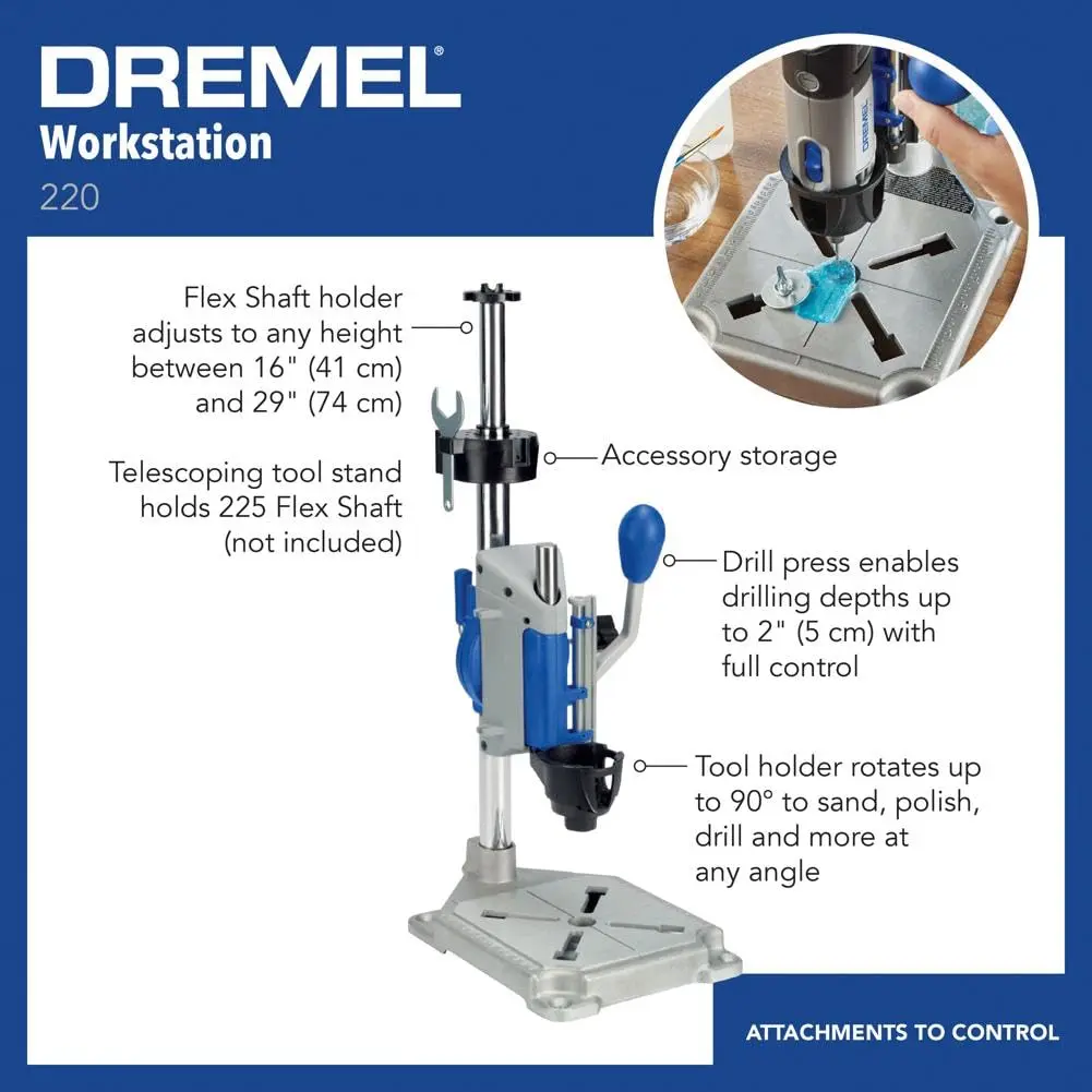 Dremel 220-01 Workstation Drill Press Stand with Flex Shaft Tool Stand, 2-Inch Depth | Precision Drilling & Polishing for DIY Projects - view 2