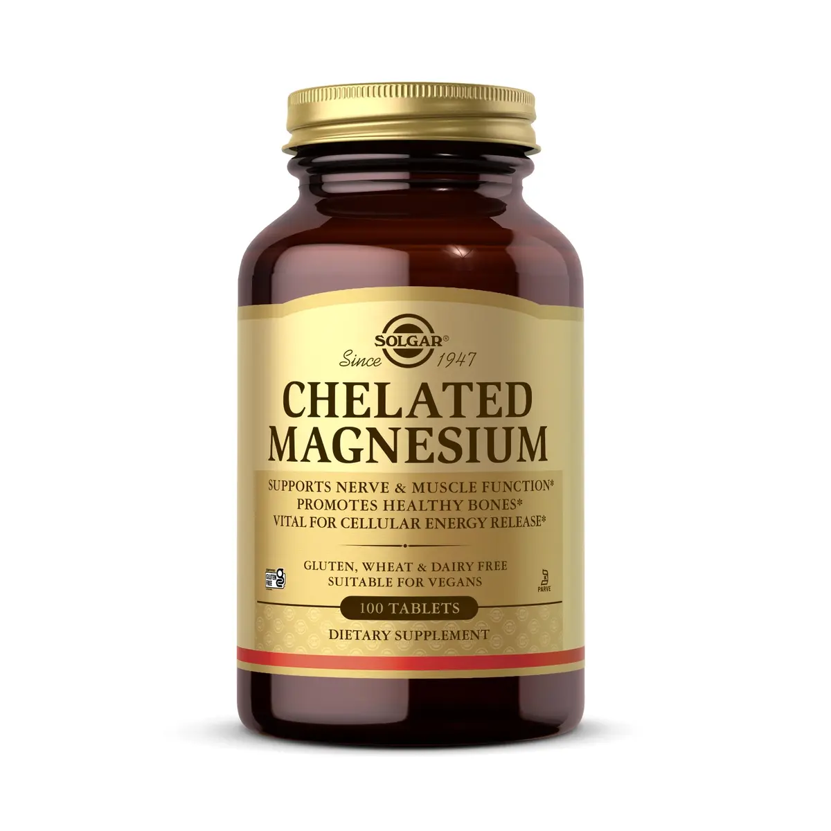 Solgar Chelated Magnesium Tablets 100 Count (227 g / 0.5 lb) | Gluten-Free, Vegan, Non-GMO Mineral Supplement - main product image