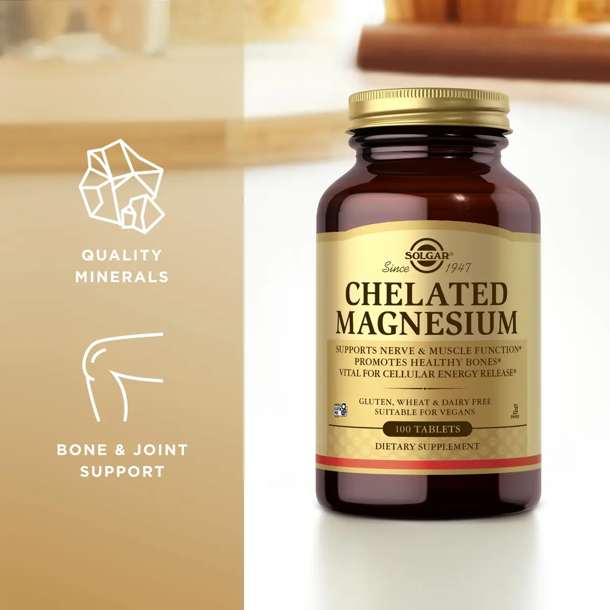 Solgar Chelated Magnesium Tablets 100 Count (227 g / 0.5 lb) | Gluten-Free, Vegan, Non-GMO Mineral Supplement - view 4