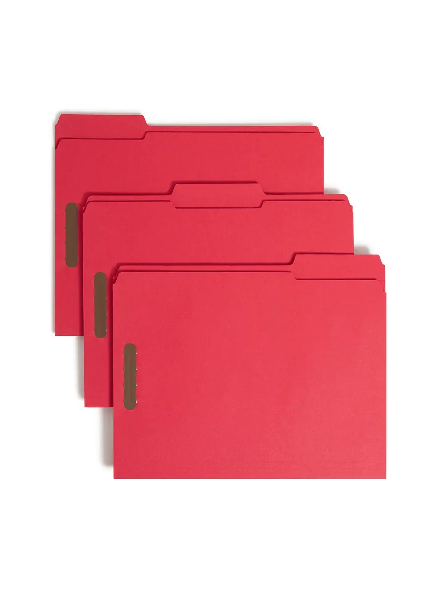 SMEAD Red Fastener File Folders with Prongs 3 Tab Letter Size | Durable, Environmentally Responsible Office File - main product image