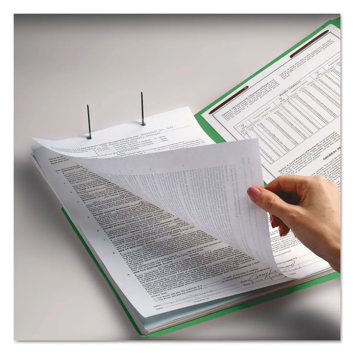 SMEAD Fastener File Folder with Prongs, 3 Tab Letter Size | Green 50 Pack, 11-5/8 x 9-1/2 inches - view 2