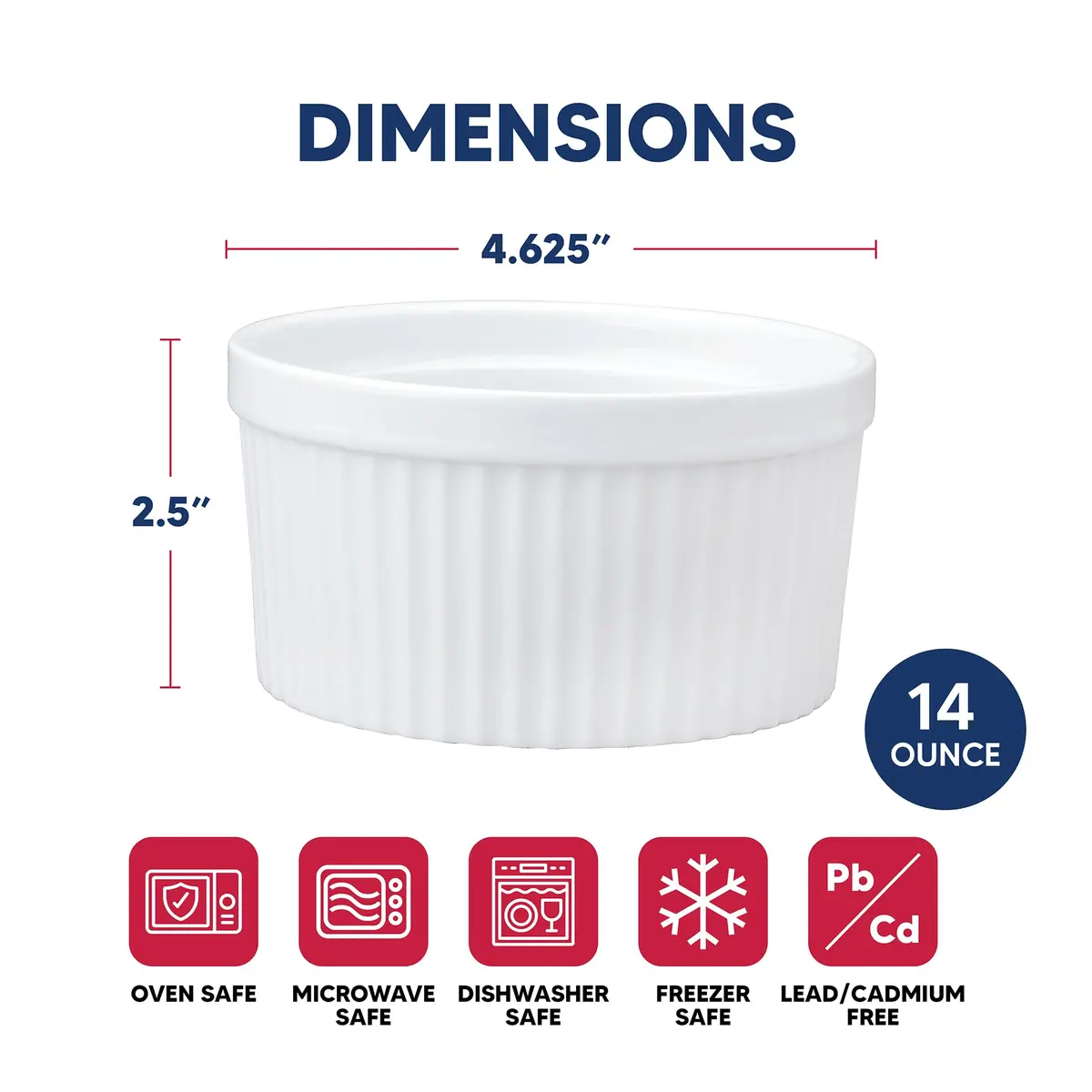 HIC Kitchen Souffle Ramekin Fine Porcelain 14oz Set of 4 | Oven & Dishwasher Safe - view 6