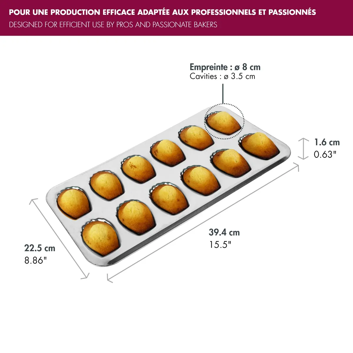 Gobel Madeleine Pan 12 Shells 15.6 x 7.9 in | Traditional Tin Plated Steel for Perfect Shell-Shaped Cakes - view 3