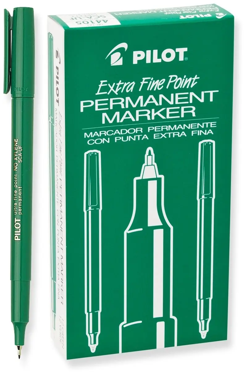 PILOT Extra Fine Point Permanent Markers, Green Ink | Precise, Xylene-Free, 12-Pack for Labels & Art - main product image
