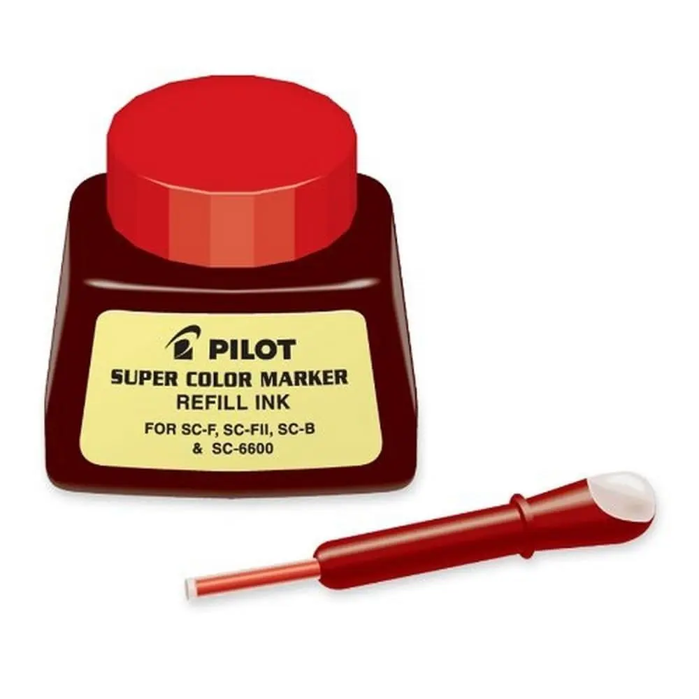 PILOT Super Color Permanent Marker Refill Ink, Red Ink 29.57ml (1 fl oz) | Xylene-Free, Fast-Drying - main product image