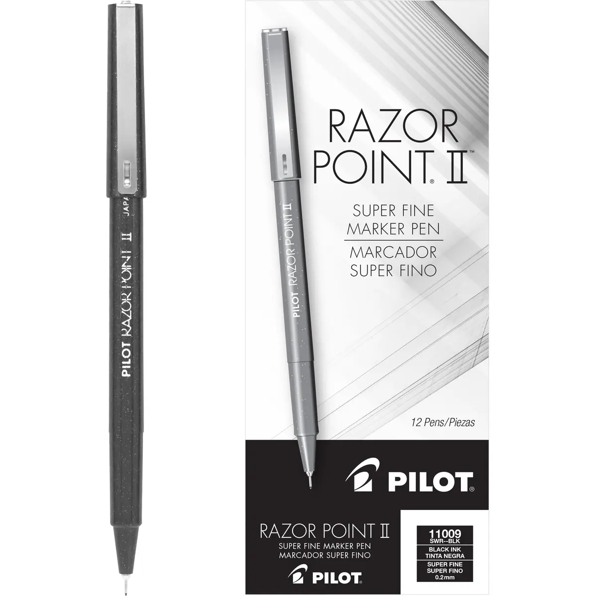 PILOT Razor Point II Fine Line Marker 0.2mm | Precise, Durable & Vibrant Black Ink (12-Pack) - main product image