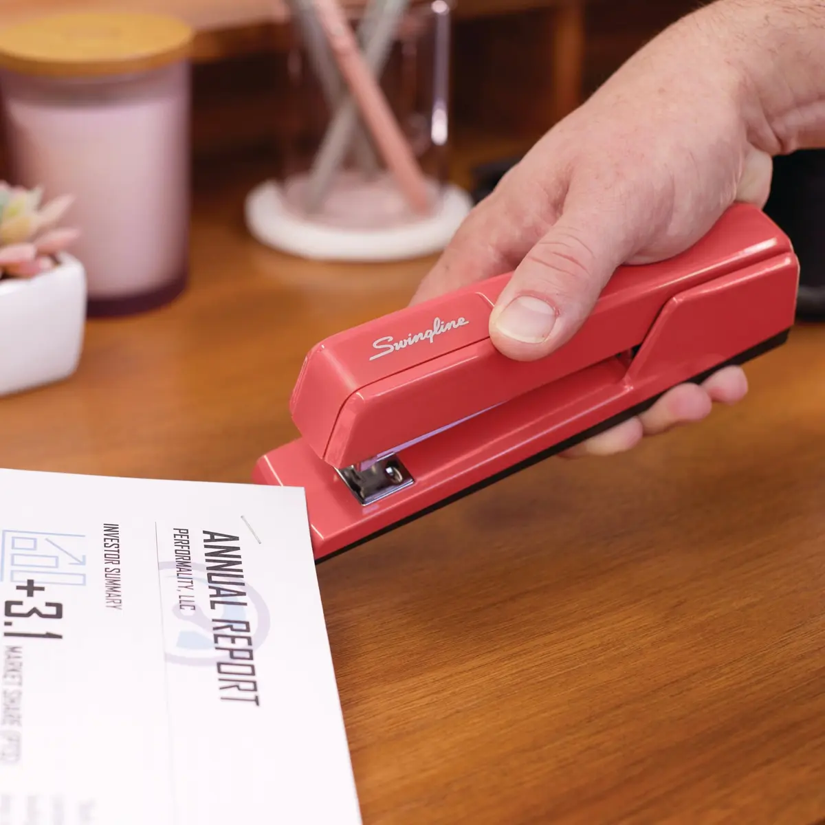 Swingline Stapler 30 Sheet Capacity | Jam-Free Metal Desktop Stapler in Rose Clay - view 7