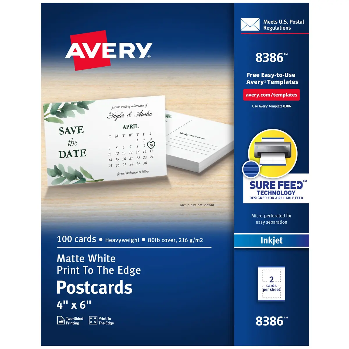 Avery Printable Postcards 4" x 6" Matte White | Customizable, Double-Sided, 100 Cards - main product image